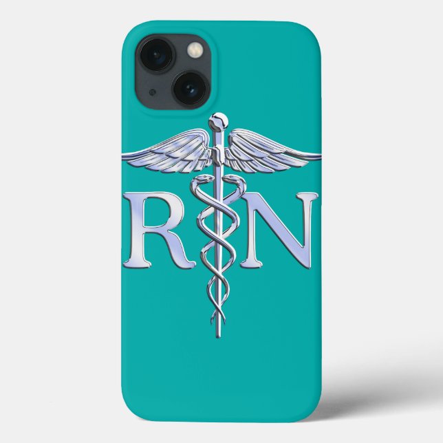 Coques Case-Mate iPhone Infirmière autorisée RN Caduceus sur Turquoise Vib (Verso)