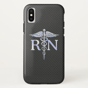 Case-Mate iPhone Case Infirmière inscrite RN Caduceus Snakes Black Carbo
