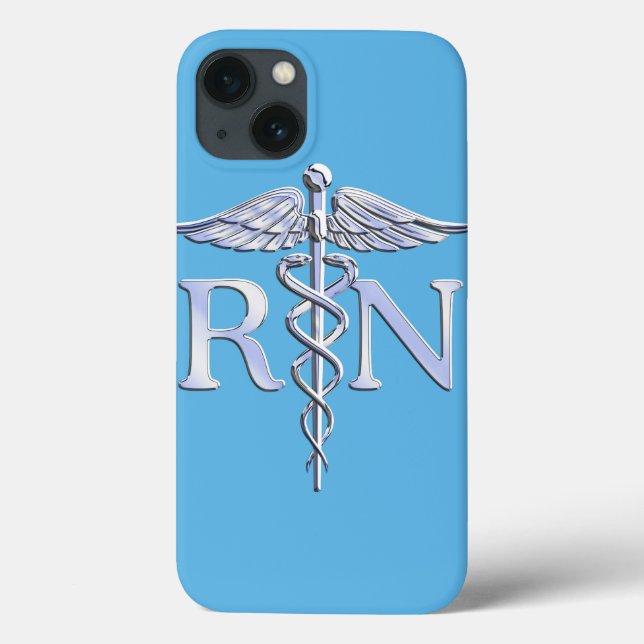 Coques Case-Mate iPhone Infirmière inscrite RN Caduceus sur Pastel Blue (Verso)