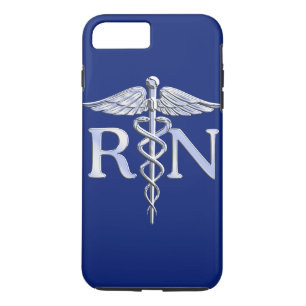 Coque iPhone 7 Plus Infirmière inscrite RN Silver Caduceus sur Navy B