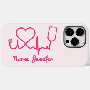 Coque Case-Mate iPhone Infirmière personnalisée rose Nom Stethoscope Coeu