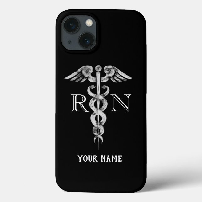 Coques Case-Mate iPhone Infirmière RN Noir Élégant Médicale Personnalisé (Verso)