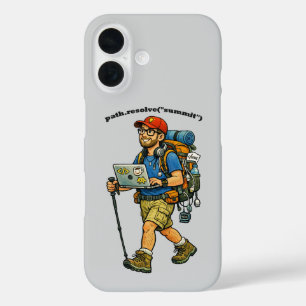 Coque Pour iPhone 16 Ingénieur logiciel partant en randonnée avec un sa