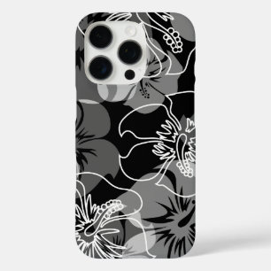 Coque iPhone 16 Pro Iniki Point Hawaïen Hibiscus Floral Noir