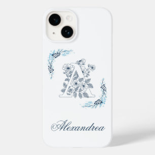 Coque Case-Mate iPhone Initiale "A" Monogramme bleu Calme Floral