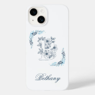 Coque Case-Mate iPhone Initiale "B" Monogramme bleu Calme Floral