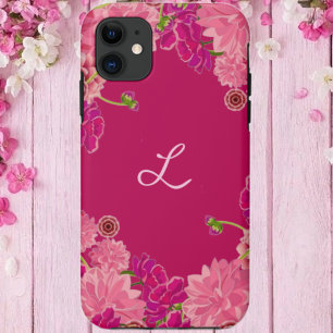 Coque Case-Mate iPhone Initiale florale magenta