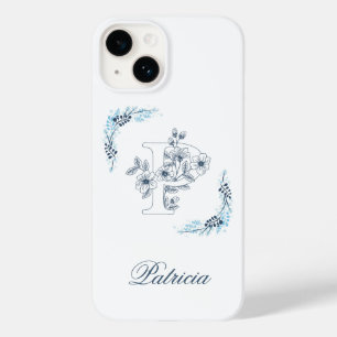 Coque Case-Mate iPhone Initiale "P" Monogramme Bleu Calme Floral