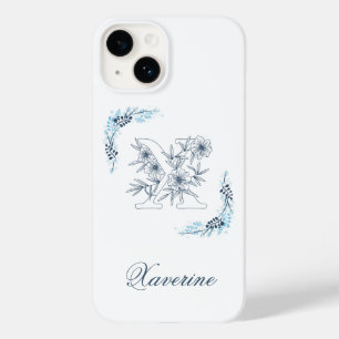 Coque Case-Mate iPhone Initiale "X" Monogramme Bleu Calme Floral