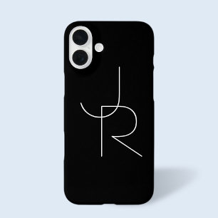 Coque Pour iPhone 16 Plus Initiales 2 superposées modernes   Blanc sur noir