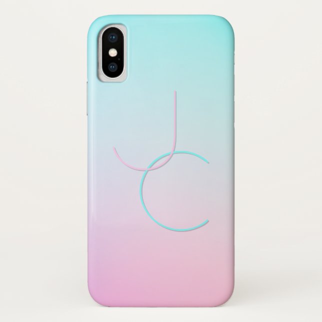 Coques Case-Mate iPhone Initiales 2 superposées modernes | Turquoise Rose (Dos)