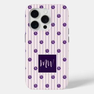 Coque Case-Mate iPhone Initiales Blush & Violet Bandes Motif Floral
