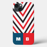 Initiales chevron cool en rouge, noir et bleu chic