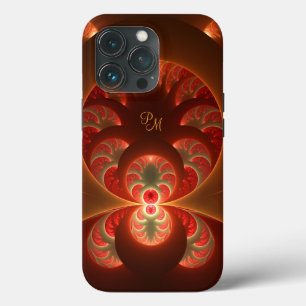 Case-Mate iPhone Case Initiales de l'art fractal orange rouge abstrait l