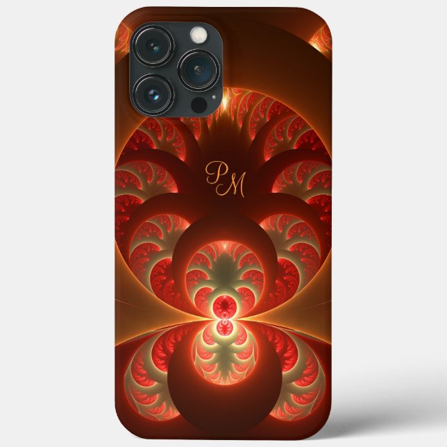Coques Case-Mate iPhone Initiales de l'art fractal orange rouge abstrait l (Verso)