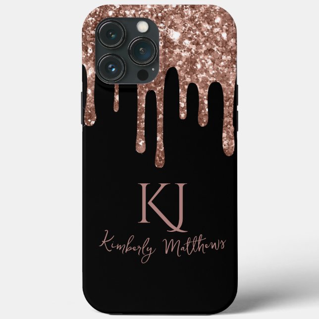 Coques Case-Mate iPhone Initiales de monogramme à paillettes de rose gold  (Verso)