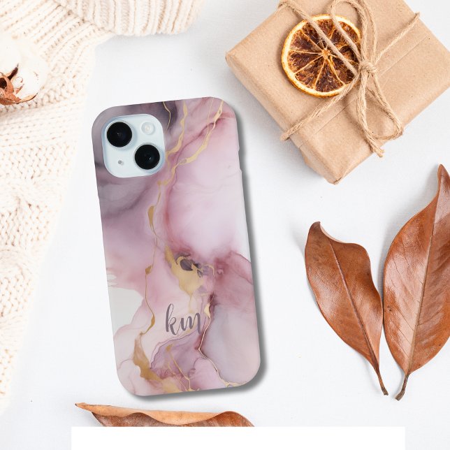 Coques Case-Mate iPhone Initiales de monogramme Lave d'encre alcoolique ro (monogrammed initials or name pink gray gold alcohol ink pattern iPhone case)