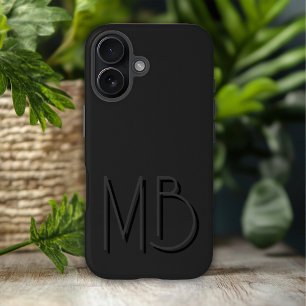 Coque Pour iPhone 16 Initiales de Monogramme Noir Moderne Contemporain