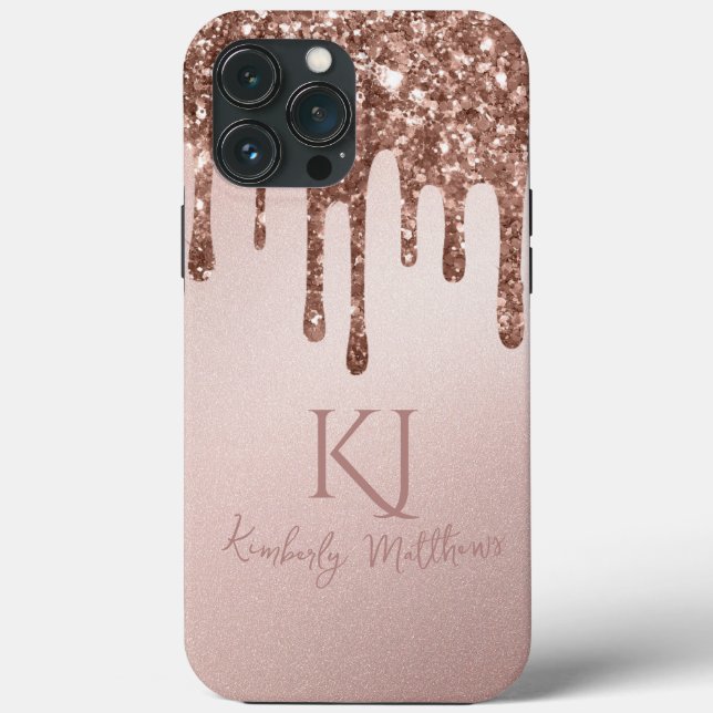 Coques Case-Mate iPhone Initiales de monogramme pailletées or rose glamour (Verso)
