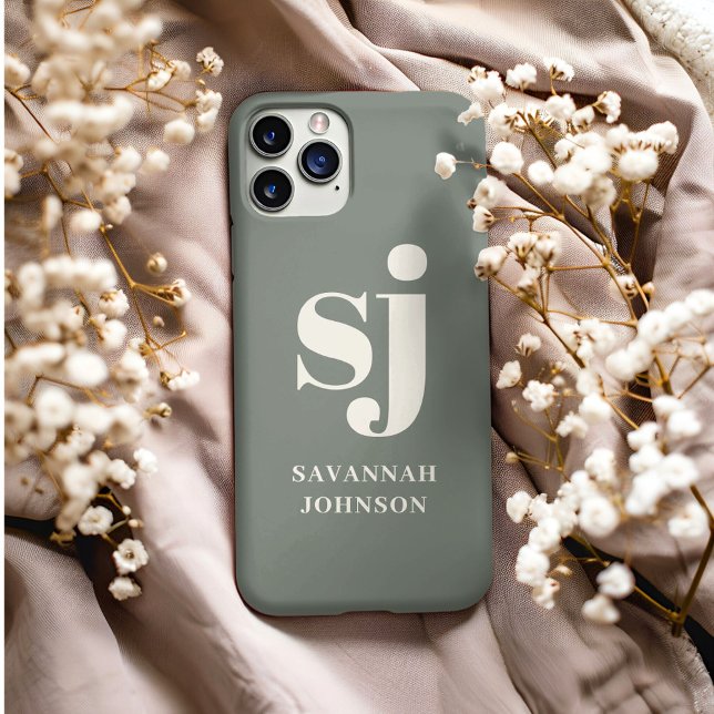 Coques Case-Mate iPhone Initiales de monogramme Sage élégant  (Créateur téléchargé)