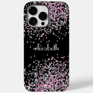 Coque Case-Mate iPhone Initiales de nom en monogramme Noir Rose Paillette
