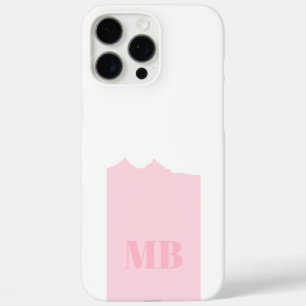 Coque iPhone 16 Pro Max initiales de nom monogramme rose et blanc
