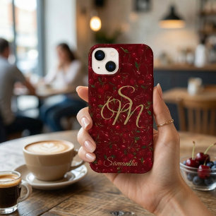Case-Mate iPhone Case Initiales dorées sur fruit rouge : monogramme ceri