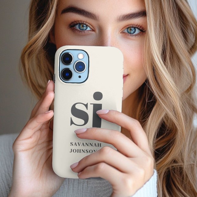 Coques Case-Mate iPhone Initiales du monogramme de crème (Créateur téléchargé)