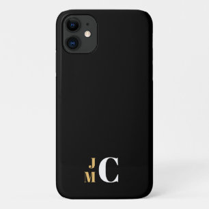 Case-Mate iPhone Case Initiales empilées personnalisées, Noir/Or/Blanc