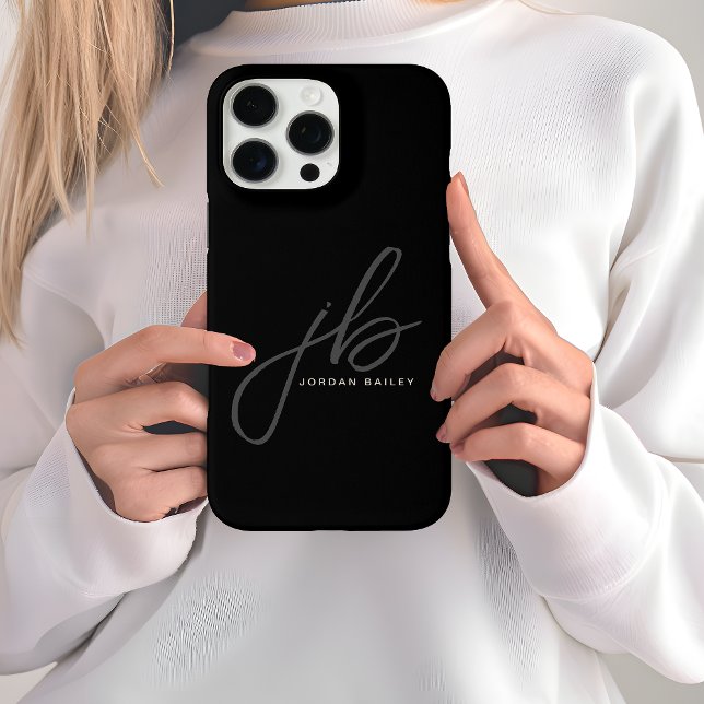 Coques Case-Mate iPhone Initiales et nom du monogramme de script élégant (Créateur téléchargé)