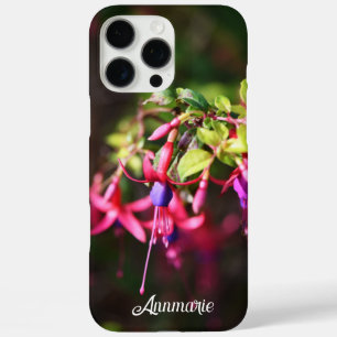 Coque iPhone 16 Pro Max Initiales Fleur Fuchsia rose violet