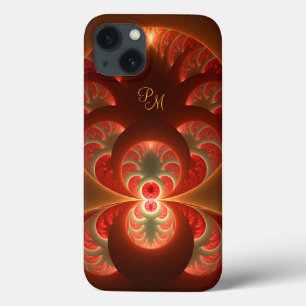 Case-Mate iPhone Case Initiales fractales abstraites lumineuses orange r