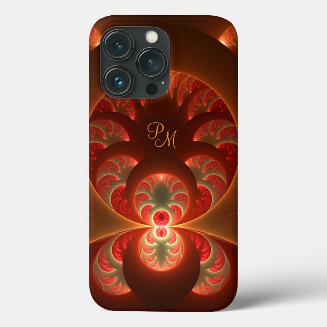Coques Case-Mate iPhone Initiales fractales abstraites lumineuses orange r (Verso)