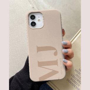Coque Case-Mate iPhone Initiales grandes personnalisées beige minimaliste