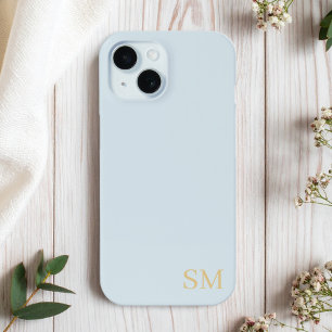 Coque Case-Mate iPhone Initiales minimalistes Monogram Pale Blue Gold