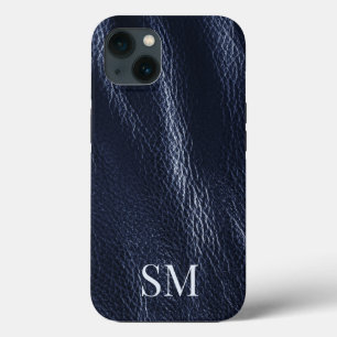 Case-Mate iPhone Case Initiales minimes en cuir bleu élégant