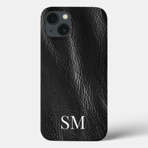 Case-Mate iPhone Case Initiales minimes en cuir noir élégant