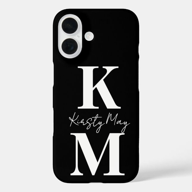 Coques Case-Mate iPhone Initiales Modernes Nom Noir Blanc Personnaliser (Verso)