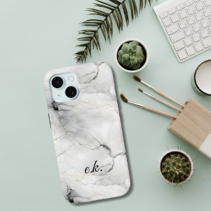 Coque Case-Mate iPhone Initiales monogramme blanc gris noir or marbre