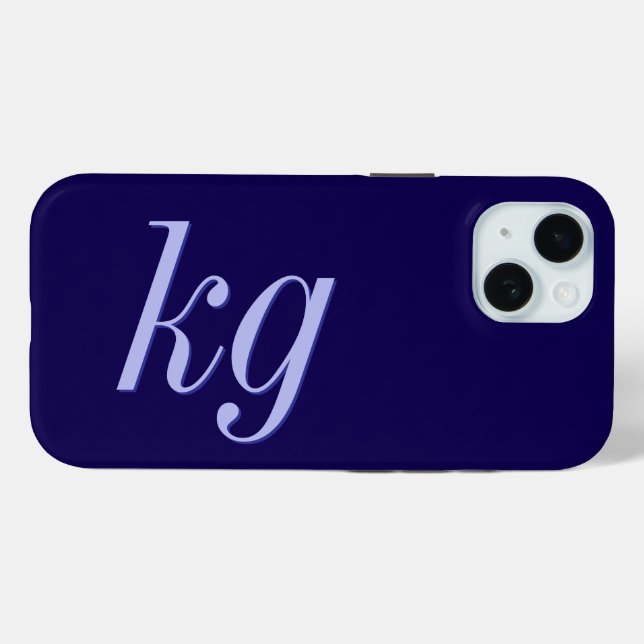 Coques Case-Mate iPhone Initiales Monogramme Bleu Élégant Moderne (Verso (horizontal))
