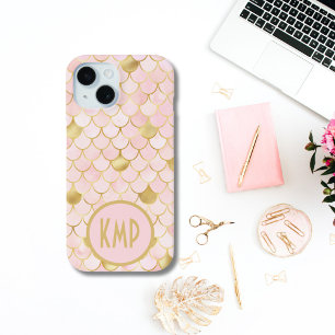 Coque Case-Mate iPhone Initiales Monogramme Écailles de Sirène Rose Gold