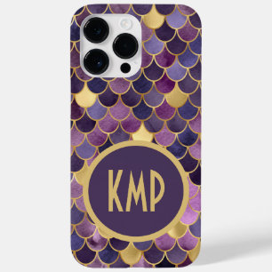 Coque Case-Mate iPhone Initiales Monogramme Écailles de Sirène Violet Or
