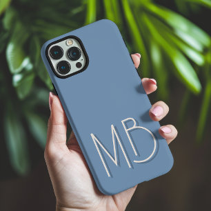Coque iPhone 16 Pro Max Initiales Monogramme Moderne Bleu Gris Contemporai