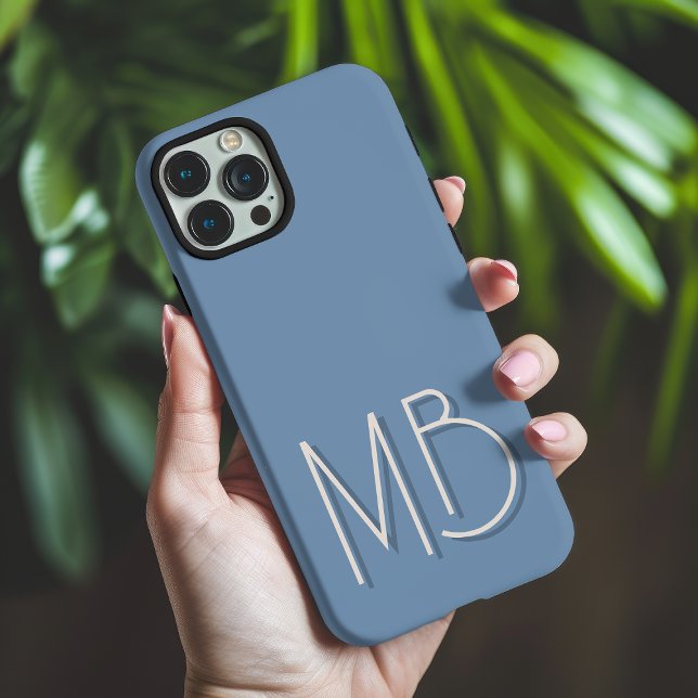 Coques Case-Mate iPhone Initiales Monogramme Moderne Bleu Gris Contemporai (Créateur téléchargé)