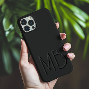 Coque iPhone 16 Pro Max Initiales Monogramme Noir Minimaliste Moderne