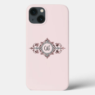 Case-Mate iPhone Case Initiales Monogramme Rose Gris Argent Flourir