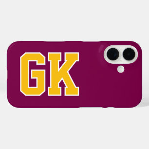 Coque Pour iPhone 16 Initiales Monogramme Universitaire Jaune Vin Colle