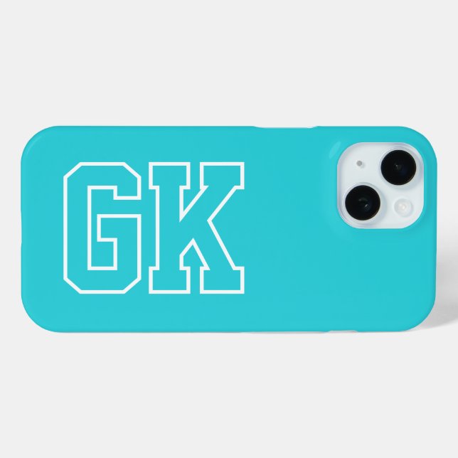 Coques Case-Mate iPhone Initiales Monogramme Universitaire Turquoise Blanc (Verso (horizontal))