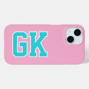 Coque Case-Mate iPhone Initiales Monogramme Universitaire Turquoise Rose