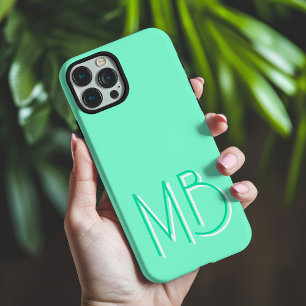 Coque iPhone 16 Pro Max Initiales Monogrammes Aquamarines contemporaines